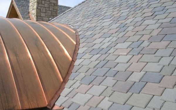 Slate with a copper roof, close-up